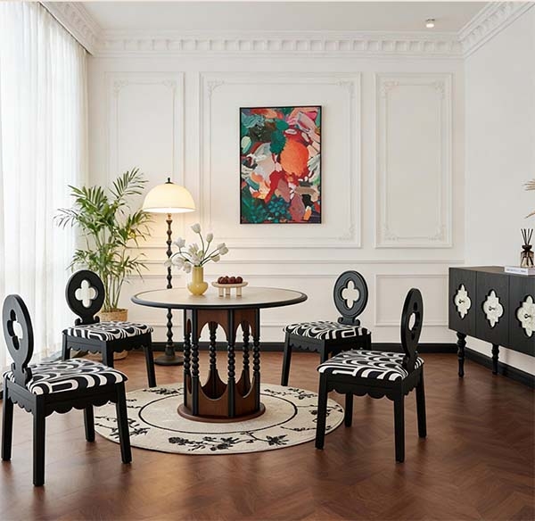 中古风实木圆桌套装